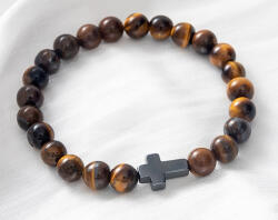  Tigrisszem Hematit Kereszt (K84) Karkötő Csukló Átmérő: ~5, 5cm