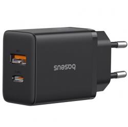 Baseus GaN 5 Cube Pro Fast Wall Charger PD 30W - захранване за ел. мрежа с USB-A и USB-C изходи и технология за бързо зареждане (черен)
