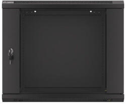 Lanberg WF01-6409-10B 19" 9U SZÉL: 600mm MÉLY: 450mm MAG: 512mm lapraszerelt üvegajtós fekete fali rack szekrény (357327)