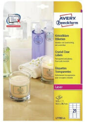 AVERY L7782-25 63, 5x38, 1mm 525db-os poliészter víztiszta etikett