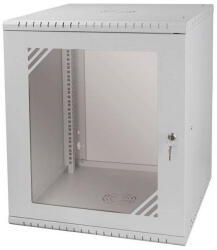 Stalflex RC19-12U-600GG 19" 12U 600 mm mély lapraszerelt szürke üvegajtós fali rack szekrény - pepita