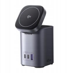 UGREEN asztali hálózati töltő, mágneses, vezeték nélküli töltés, 65W, 4 az 1-ben, 2x USB-C, 1x USB-A, GaN, szürke (UGR5633) (UGR5633)