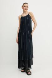 HUGO BOSS selyemkeverékes ruha sötétkék, maxi, harang alakú, 50535154 - sötétkék 36