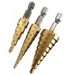  3db HSS titán lépcsős fúrófej fém, acél, fa és egyéb anyagok nagysebességű fúrásához (DS62125385)