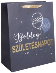 IRIS Szalagfüles Papír Ajándéktasak Boldog Születésnapot Felirattal - 26 x 32 cm - Sötétkék