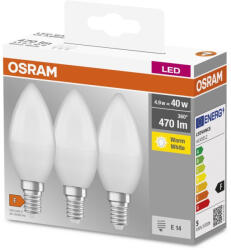 OSRAM 3db E14 4.9W (40W) 470lm 2700K (melegfehér) LED-es fényforrás