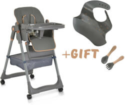 Moni LINDO multifunkciós etetőszék kiegészítőkkel (előke, kanál, villa) SZÜRKE