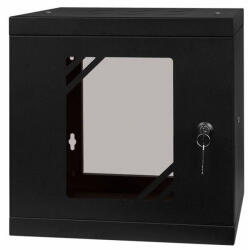Stalflex RC10-6U-300GB 10" 6U 300 mm mély lapraszerelt fekete üveg ajtós fali rack szekrény (253446)