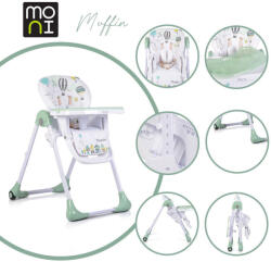 Moni MUFFIN multifunkciós etetőszék, mintás, 2 kerékkel MENTA