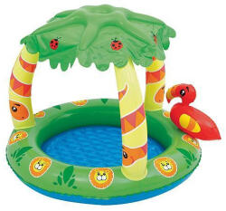 Bestway Friendly Jungle Play Pool Felfújható Gyermekmedence 99x91x71cm (52179) - Vidám Dzsungel Mintás Pancsoló Kicsiknek, Árnyékolóval és Játéktérrel
