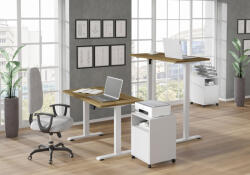 BIM Furniture BIMotion iroda/gamer asztal, elektromosan állítható magasság, okos kontroller, artisan tölgy színben, fehér lábakkal 120x65