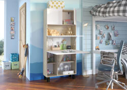 BIM Furniture Összecsukható íróasztal könyvespolc HOMI, Sonoma tölgy színben, polcok fehér színben