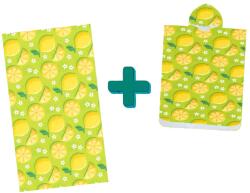  Strandkészlet LEMONS - Fürdőlepedő 100×180 cm és poncsó 80×145 cm, zöld