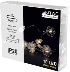 Entac Karácsonyi Beltéri Műanyag Füzér Hópehely 10 LED meleg fehér 1, 3m (ECL-PSF2-10WW)