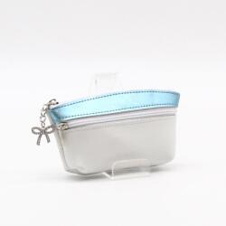 Amnisu fehér / metálkék kettő cipzáras bőr kulcstartó b3002