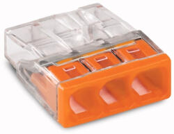 Wago 2273-203 vezeték összekötő 3 x 0, 5-2, 5mm2 -es tömör vezetékhez, nem oldható, átlátszó házban, narancssárga fedéllel WAGO ( 2273-203 ) (2273-203)