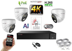 Monitorrs Security - AI Hybrid Light IP kamerarendszer 3 kamerával 8 Mpix WD - 6481k3