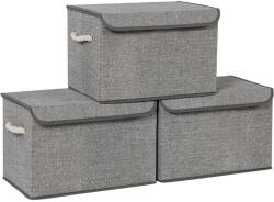 SONGMICS Tárolódobozok fedéllel 3 db-os szett, 38 x 25 x 25 cm, szürke (RFB013G02)
