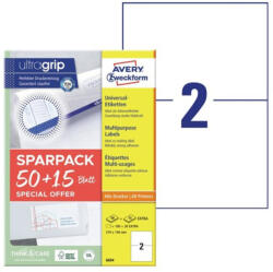 AVERY Etikett címke, 210x148mm, univerzális, 65 lap, 2 címke/lap Avery, fehér - bestoffice