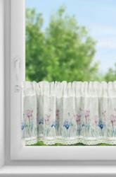 Takoy Perdea din vitraliu DOLOREZ realizată din etamină, decorată cu un imprimeu de flori și dantelă 150 x 30 cm