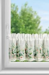 Takoy Perdea din vitraliu ESTERA realizată din etamină, decorată cu un imprimeu de flori și dantelă 150 x 30 cm