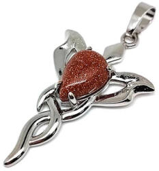 MyVanilla Ásvány Csepp medál fém trefoil Goldstone vörös 2, 5x4cm