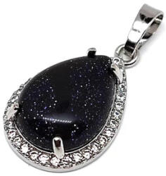 MyVanilla Ásvány Csepp medál fém str Goldstone kék 17x25mm
