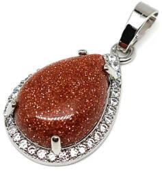 MyVanilla Ásvány Csepp medál fém str Goldstone vörös 17x25mm