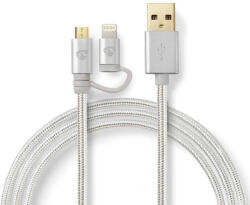 Nedis Cablu de Alimentare si Sincronizare 2 in 1 Nedis MicroUSB si Apple Lightning 1m Gri (CCTB39400AL10)