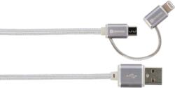 SKROSS Cablu USB 2 in 1 SKross Steel Line cu Conector MicroUSB si Lightning 1m Argintiu (CABLE-USB/UUSB/L-1.0SR-SKRS)