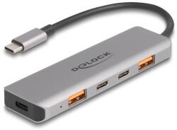 Delock USB 10 Gbps Hub 2 A-típusú USB Port És 2 USB Type-C Port USB Type-C Csatlakozóval És PD 95 Watt