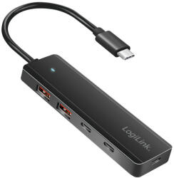 LogiLink Ultravékony USB-C Hub, 4 Port, 2x USB-A, 2x USB-C, Fekete