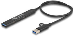 Delock 4 Portos Vékony USB Hub USB Type-C Vagy A-típusú USB Csatlakoztatóval És 3 x USB 5 Gbps USB Type-C És 1 x USB 5 Gbps A-típusú