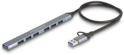 Delock 7 Portos Vékony USB Hub USB Type-C Vagy A-típusú Csatlakoztatóval És 1 x USB 5 Gbps A-típusú És 6 x A-típusú USB 2.0