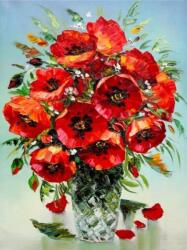 MagicArt Tapiserie cu diamante MagicArt - Buchet de maci, 40 x 50 cm, cu mărgele rotunde (GJ4703)