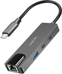 LogiLink USB 3.2 Gen 1 Hub, 3 Portos, 2, 5G Gigabit Ethernet Adapterrel, Térszürke