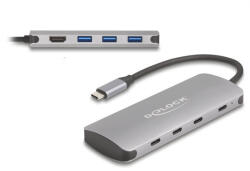 Delock 7 Portos USB 10 Gbps Hub És 4K HDMI Kimenet USB Type-C Csatlakozóval És PD 3.0 90 Watt
