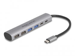 Delock 6 Portos USB Hub 4 x A-típusú USB Anyával És 2 x USB Type-C Anya Csatlakozóval