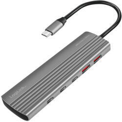 LogiLink Ultravékony USB 3.2 Gen2 Hub, 2x USB-A, 8x USB-C, PD, 100 W, Asztroszürke