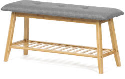 Artium Cipőtartó/zsámoly, polc, tömör bambusz, természetes árnyalatú, szürke szövet - fenyobutor24 - 24 783 Ft