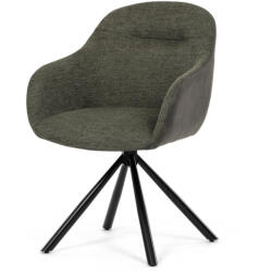 Artium Forgó Étkezőszék, zöld szövet és sötétszürke szövet vintage bőr dekorációval, fekete fém, forgatható P90°+ L90° visszahúzó mechanizmussal