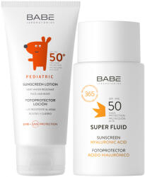 Laboratorios Babé BABÉ Gyermek fényvédő tej SPF50+Super Fluid SPF50 csomag (50+100 ml) - idealisbor