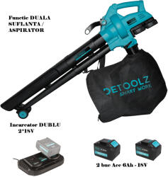 DETOOLZ Pachet Suflanta Aspirator 40L + 2 Acumulatori 18V 6AH + Incarcator Dublu - 2 acumulatori 18V (DZ-se208-204-207) Pulverizator
