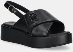 Tommy Hilfiger bőr szandál TH LOGO HW PADDED LEATHER SANDAL - fekete Női 38