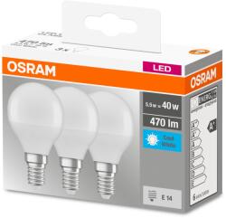 OSRAM Base Classic P40 LED izzó szett, 3 db, E14, 5.5W (40W), 470 lm, semleges fény (4000K)