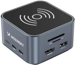 Wozinsky Hub USB-C 12 az 1-ben Wozinsky WHBC09Y8S multifunkcionális, vezeték nélküli töltési funkcióval, alumínium, 15 cm-es kábellel - szürke