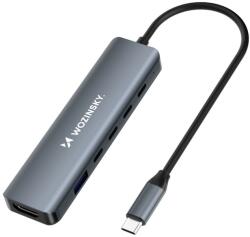 Wozinsky USB-C 6 az 1-ben Hub Wozinsky WHBC10Y4S Multifunkcionális, Alumínium, 25 cm Kábellel - Szürke