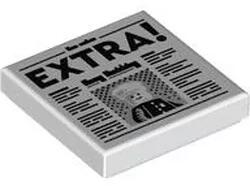 LEGO® 3068pb2122c1 - LEGO fehér csempe 2 x 2 méretű, újság, rendőr és 'EXTRA! ' mintával (3068pb2122c1)