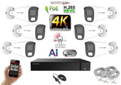 Monitorrs Security - AI Hybrid Light IP kamerarendszer 6 kamerával 8 Mpix WT - 6484k6