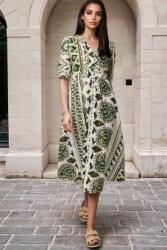 RohBoutique Rochie midi elegantă din viscoză imprimată, cu buzunare - Verde - Roh DR4774